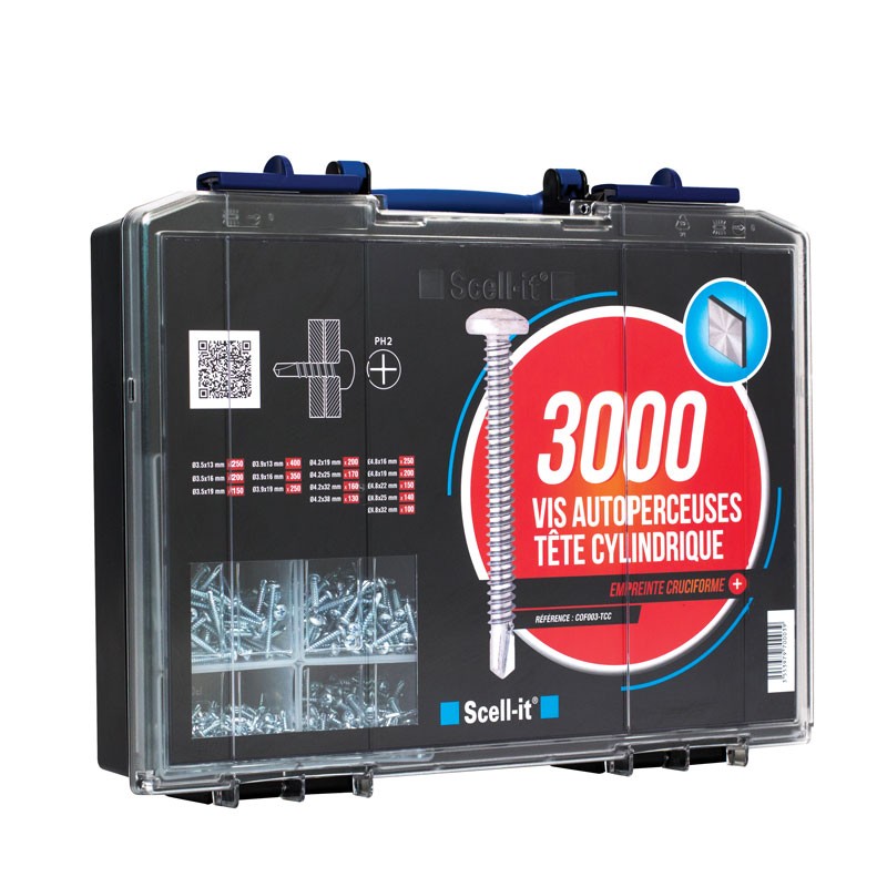 Coffret 3000 vis autoperceuses à tête cylindrique Philips Scell-it