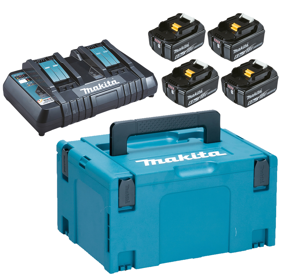 Pack Energie 18V Makita (4 batteries 6Ah BL1860B / chargeur double DC18RD) - coffret MAKPAC III
