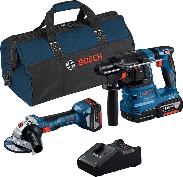 Combo-kit 2 outils 18V Bosch (GWS 18V-7 + GBH 18V-22) + 2 batteries 4 Ah + chargeur rapide + sac - 0615A50037