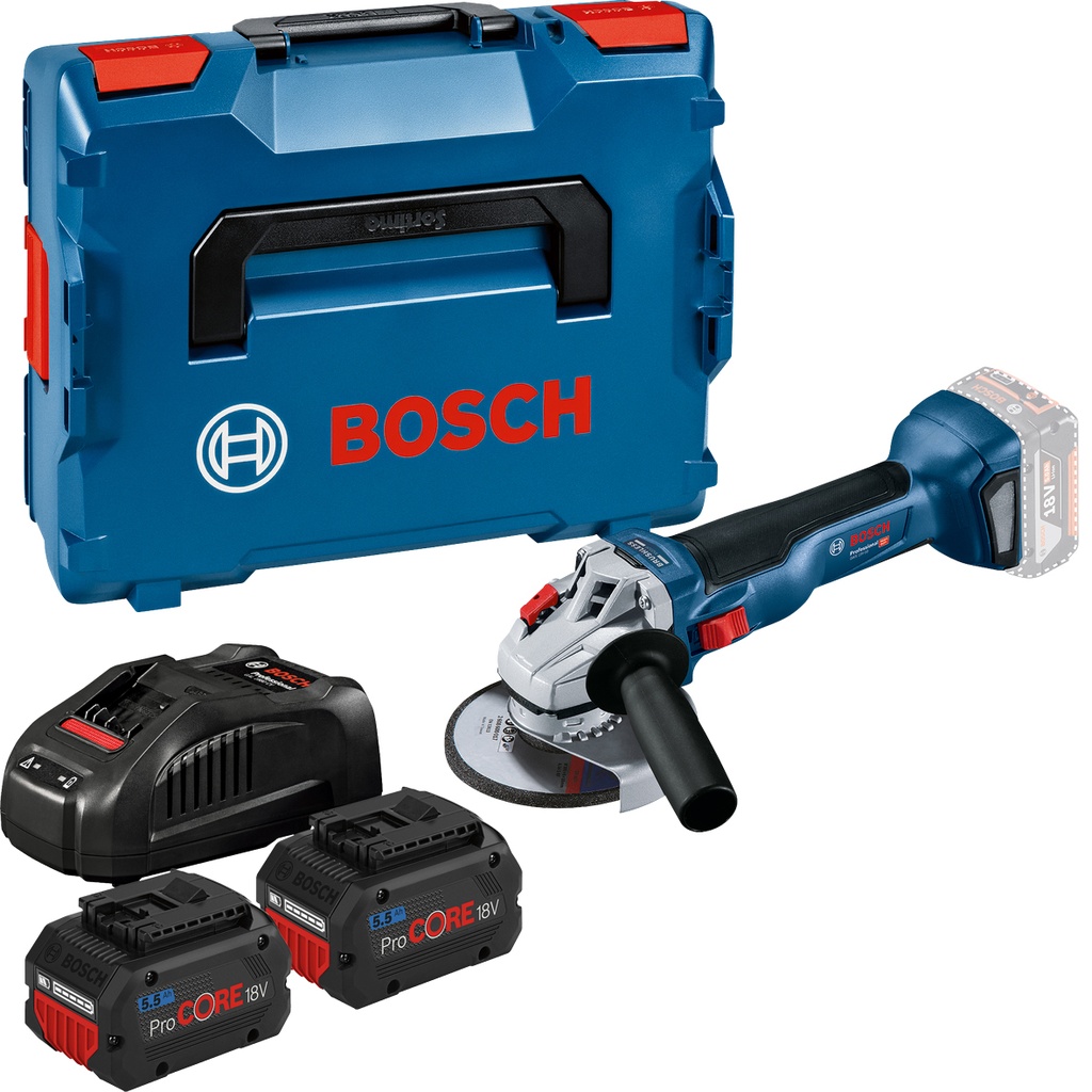 Meuleuse d'angle 18V Bosch GWS 18V-10 - 2 batteries ProCORE 5,5Ah - chargeur - livrée - coffret L-BOXX