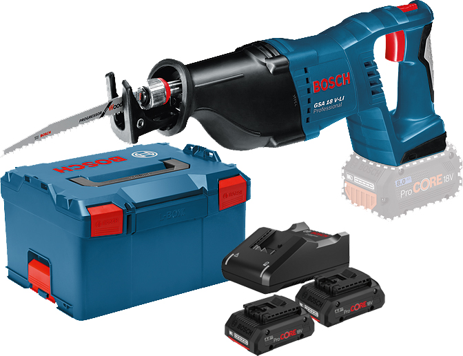 Scie sabre 18V Bosch GSA 18V-LI - 2 batteries ProCORE 4Ah - chargeur - coffret L-BOXX