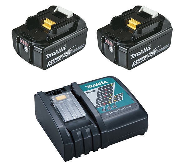 Pack Energie 18V Li-ion Makita (2 batteries Ah BL1850B / chargeur rapide DC18RC)