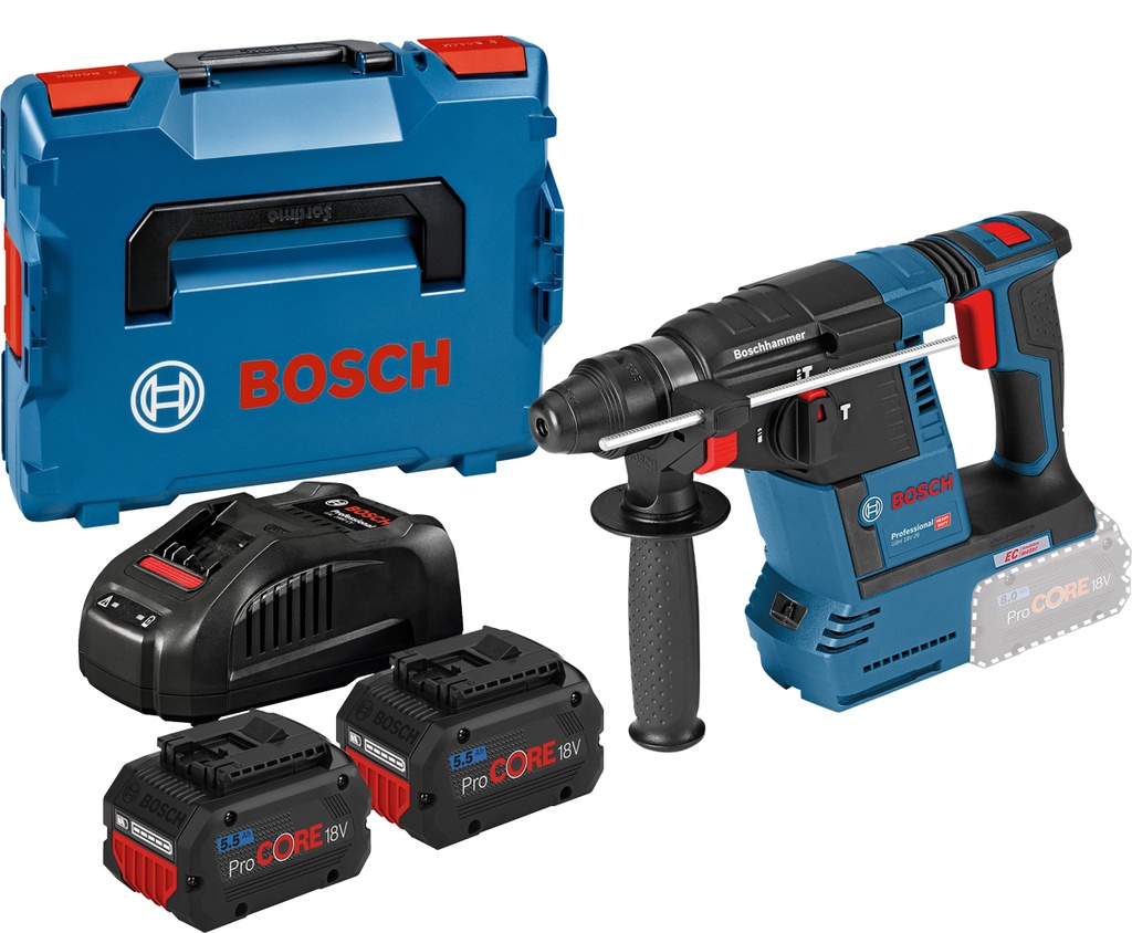Perforateur SDS-Plus 18V Bosch GBH 18V-26 - 2 batteries ProCORE 5,5Ah - chargeur - coffret L-BOXX