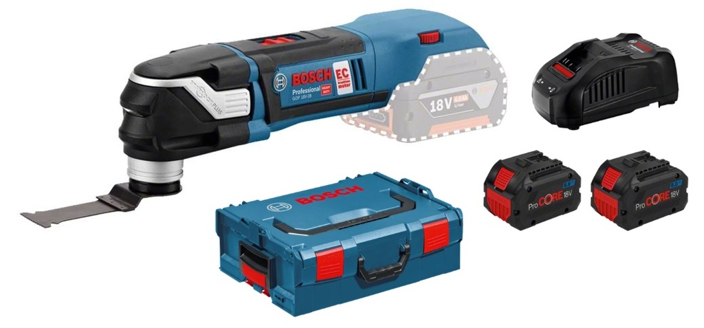 Découpeur-ponceur 18V Bosch GOP 18V-28 - 2 batteries ProCORE 8 Ah - chargeur - coffret L-BOXX