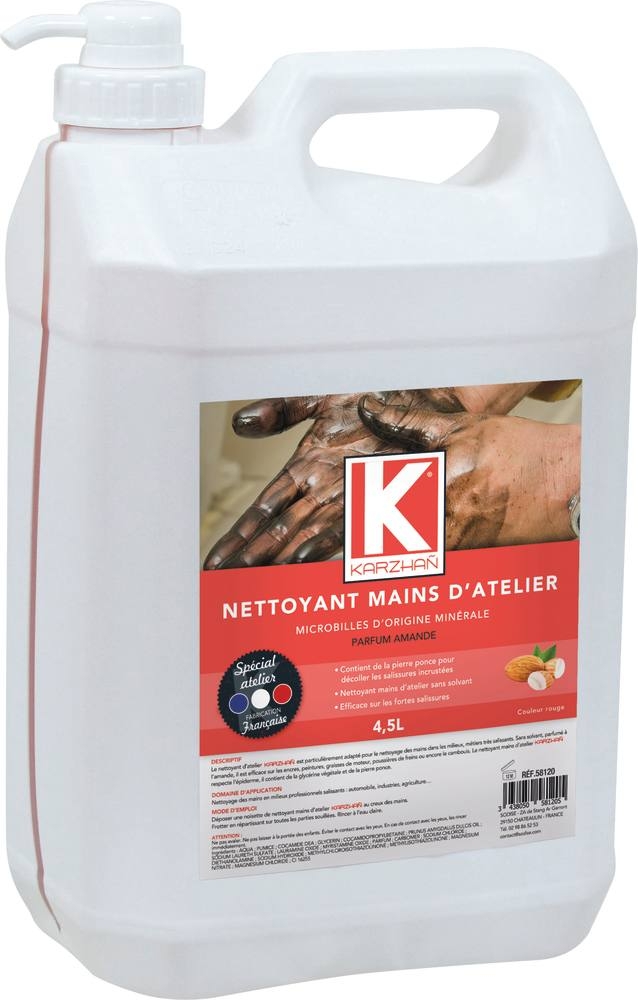 NETTOYANT MAINS D'ATELIER KARZHAN ROUGE  PARFUM AMANDE 4,5L AVEC POMPE - 58120