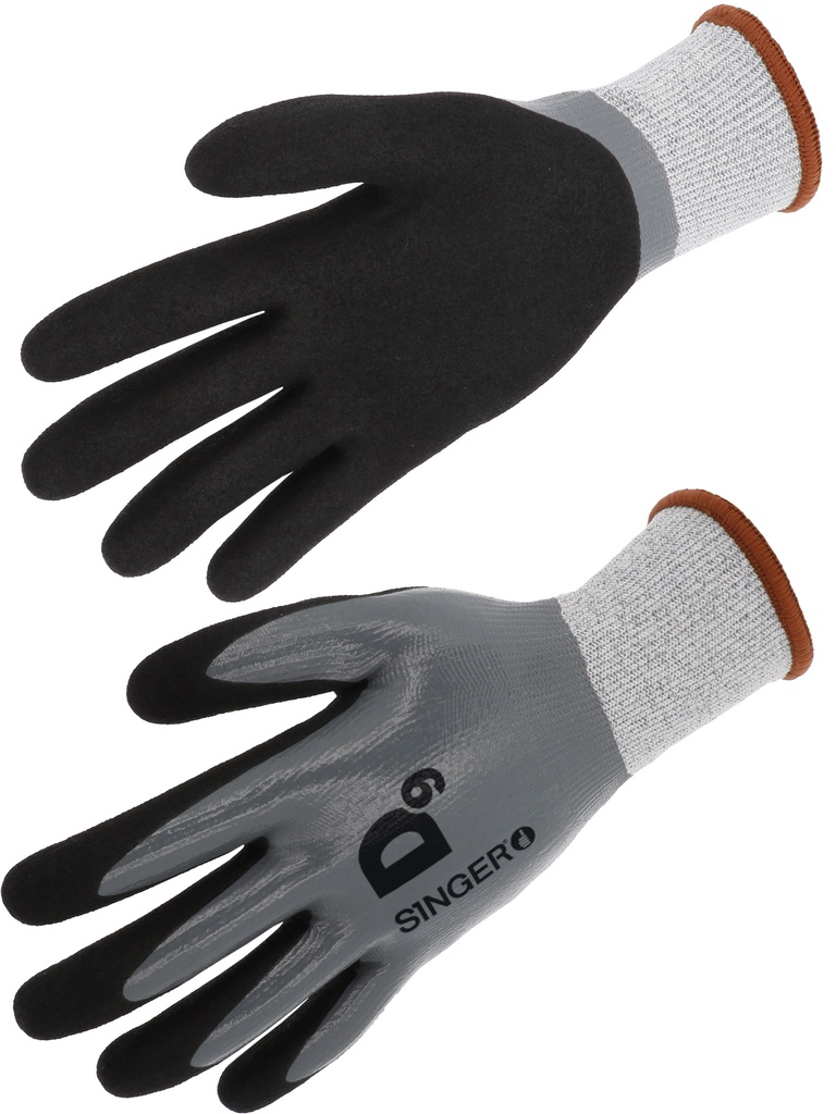 Coupure D. Fibres PEHD. Nitrile double couche. Tout enduit.  Jauge 13 10