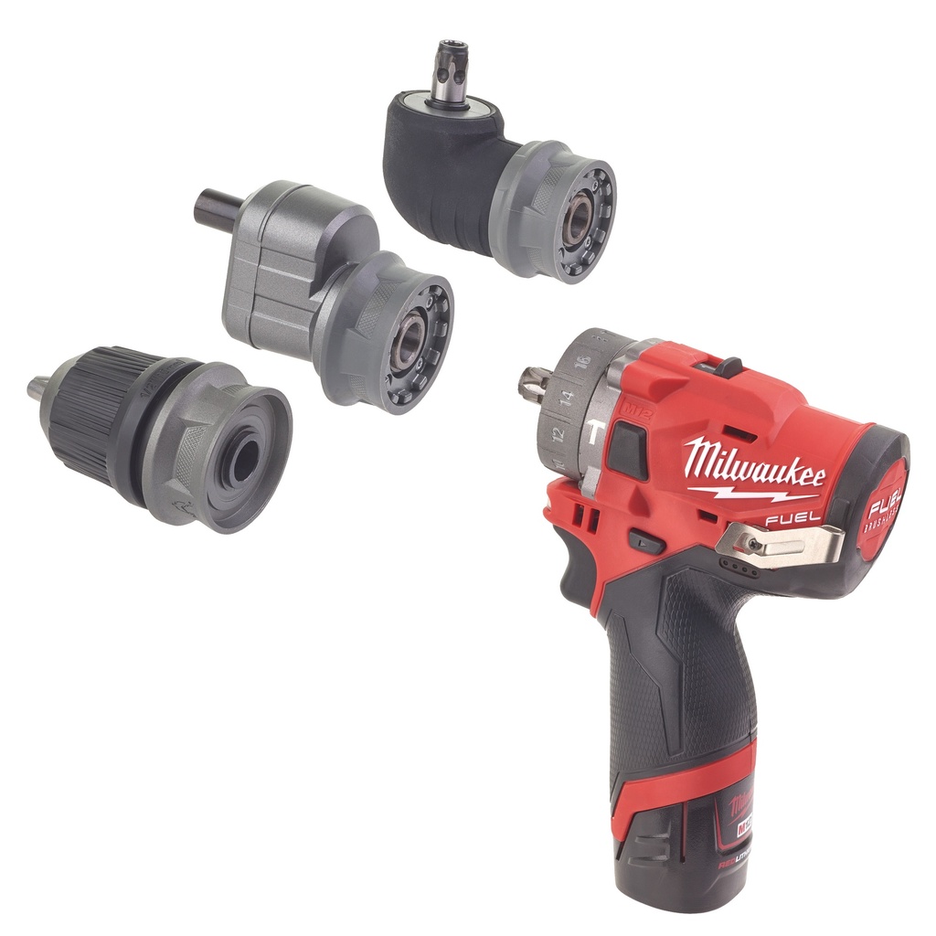 M12 FPDXKIT-202X - Perceuse à Percussion à mandrin amovible - HD Box, 3 mandrins amovibles (mandrin 13mm, renvoi d'angloi, déporté), 2 batteries 12V 2Ah Red Li-Ion, chargeur C12C