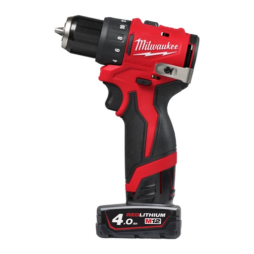 [MIL4933499688] M12 BLDDRC-402C - Perceuse-Visseuse Brushless 10 mm, 12V, 2Ah, 40 Nm - Coffret 2 batteries 12V 4Ah Red Li-Ion, chargeur C12C