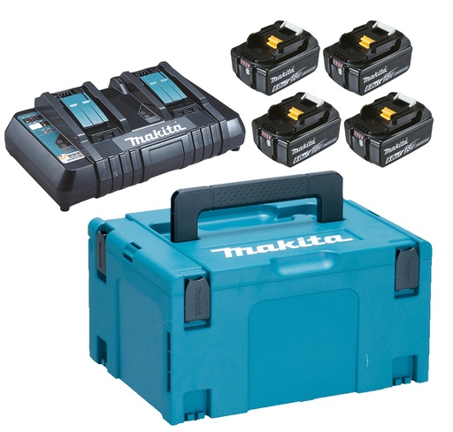 [MAK198091-4] Pack Energie 18V Makita (4 batteries 6Ah BL1860B / chargeur double DC18RD) - coffret MAKPAC III