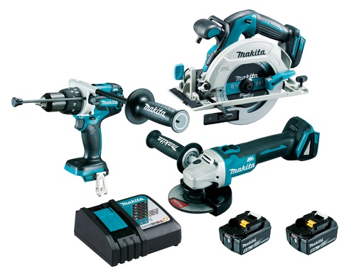[MAKDLX3095PTJ] Ensemble de 3 outils 18V Makita (DHP481/DGA506/DHS680Z) - 2 batteries 5Ah - chargeur - coffret MAKPAC
