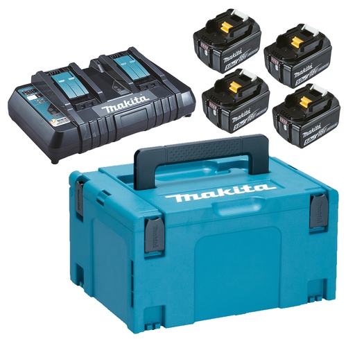 [MAK197626-8] Pack Energie 18V Makita (4 batteries 5Ah BL1850B / chargeur double DC18RD) - coffret MAKPAC