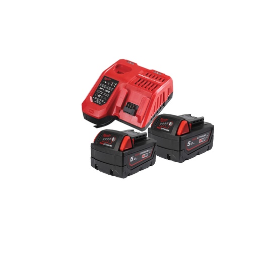 [MIL4932479831] M18 NRGCR-502 - Pack NRJ 18V, 5,0 Ah Red Lithium, système M18 + Batterie 12V 2,0Ah résistante aux produits chimiques  - 2 batteries Red Lihitum 18V 5Ah, chargeur rapide M12-18FC, Carton + batterie 12V 2,0Ah