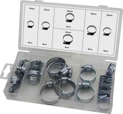 [STI3438050129124] Collier à crémaillère ajouré acier zingué 9mm de 16 à 40mm - coffret de 26 pcs - 12912