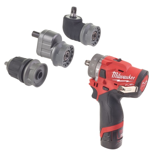 [MIL4933464138] M12 FPDXKIT-202X - Perceuse à Percussion à mandrin amovible - HD Box, 3 mandrins amovibles (mandrin 13mm, renvoi d'angloi, déporté), 2 batteries 12V 2Ah Red Li-Ion, chargeur C12C
