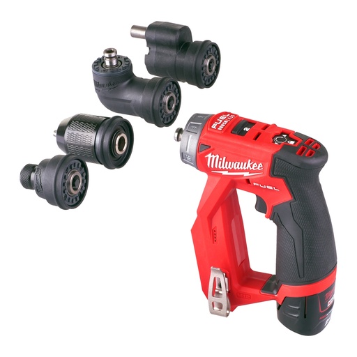 [MIL4933464979] M12 FDDXKIT-202X - Perceuse-Visseuse FUEL à mandrin amovible - HD Box 2 batteries 12V 2Ah Red Li-Ion, 1 mandrin 13mm, 1 renvoi d'angle, 1 déporté, 1 mandrin Hex 1/4