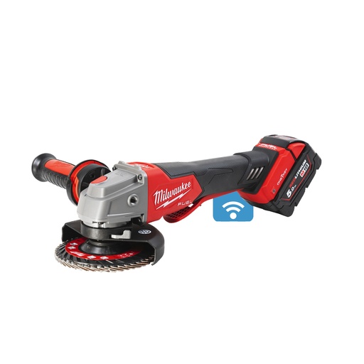 [MIL4933478435] M18 ONEFSAG125XPDB-502X - Meuleuse 125mm FUEL, ONE KEY, Interrupteur Homme Mort, Frein de disque, sans batterie  - HD Box, 2 batteries 18V 5,0AH, Red Li-Ion, poignée AVS chargeur rapide M12-18FC